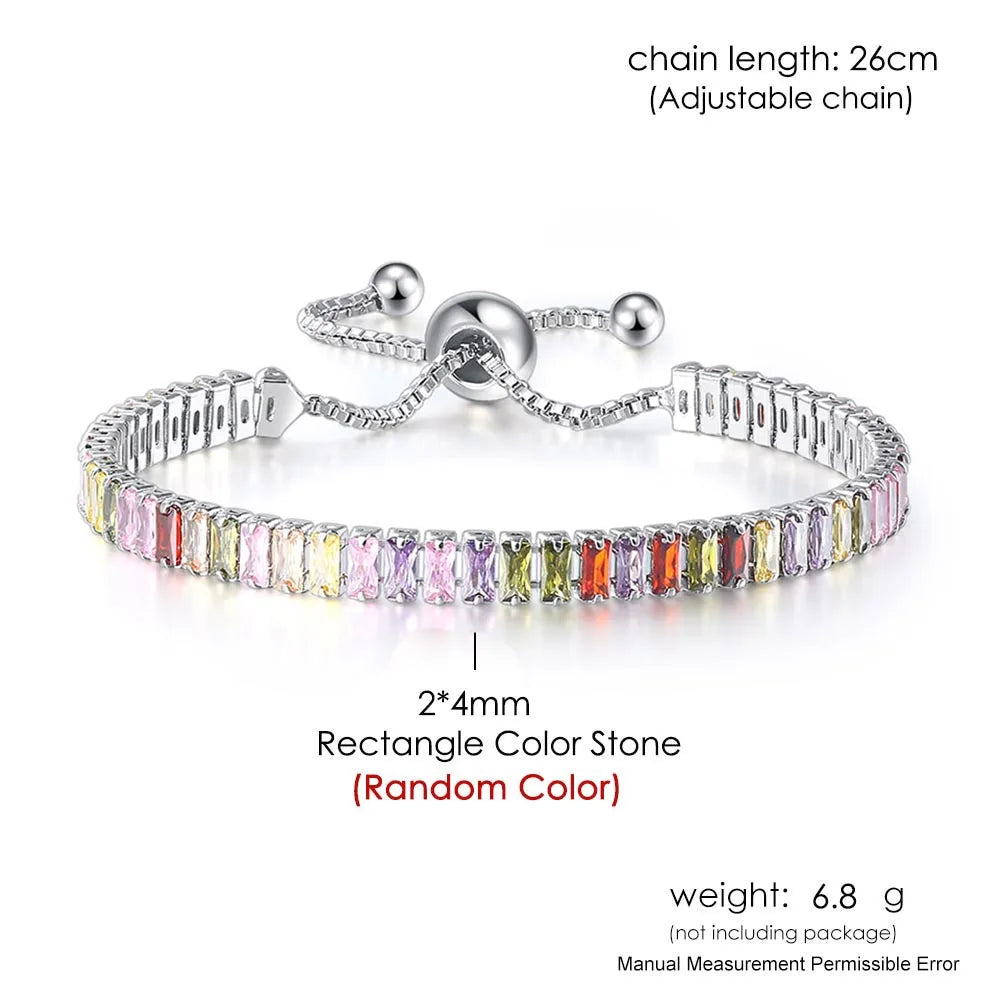 Rainbow Zircon Tennis Bracelet - Adjustable Women's Hand Chain