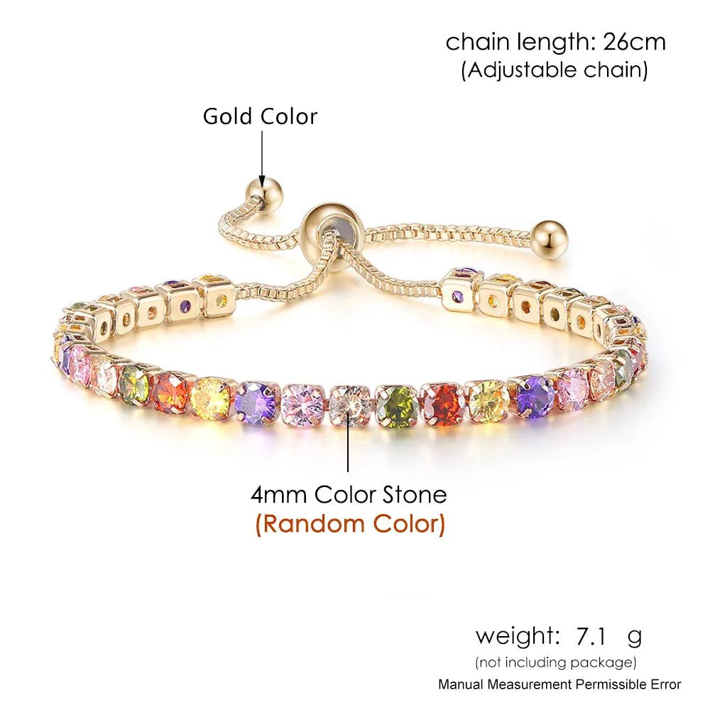 Rainbow Zircon Tennis Bracelet - Adjustable Women's Hand Chain