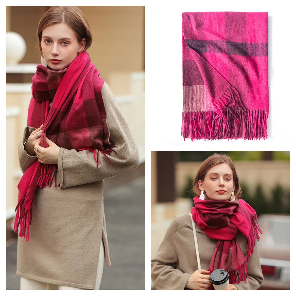 Women's Classic Plaid Cashmere-Feel Winter Scarf & Shawl