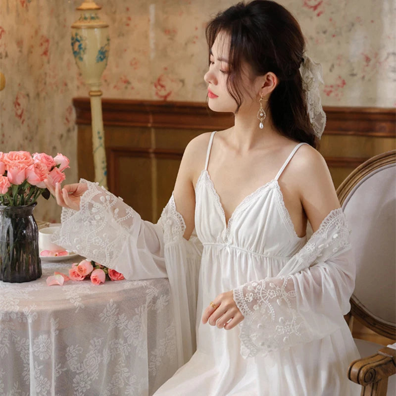 Victorian Lace Nightgown - Romantic Bridal Sleepwear Set