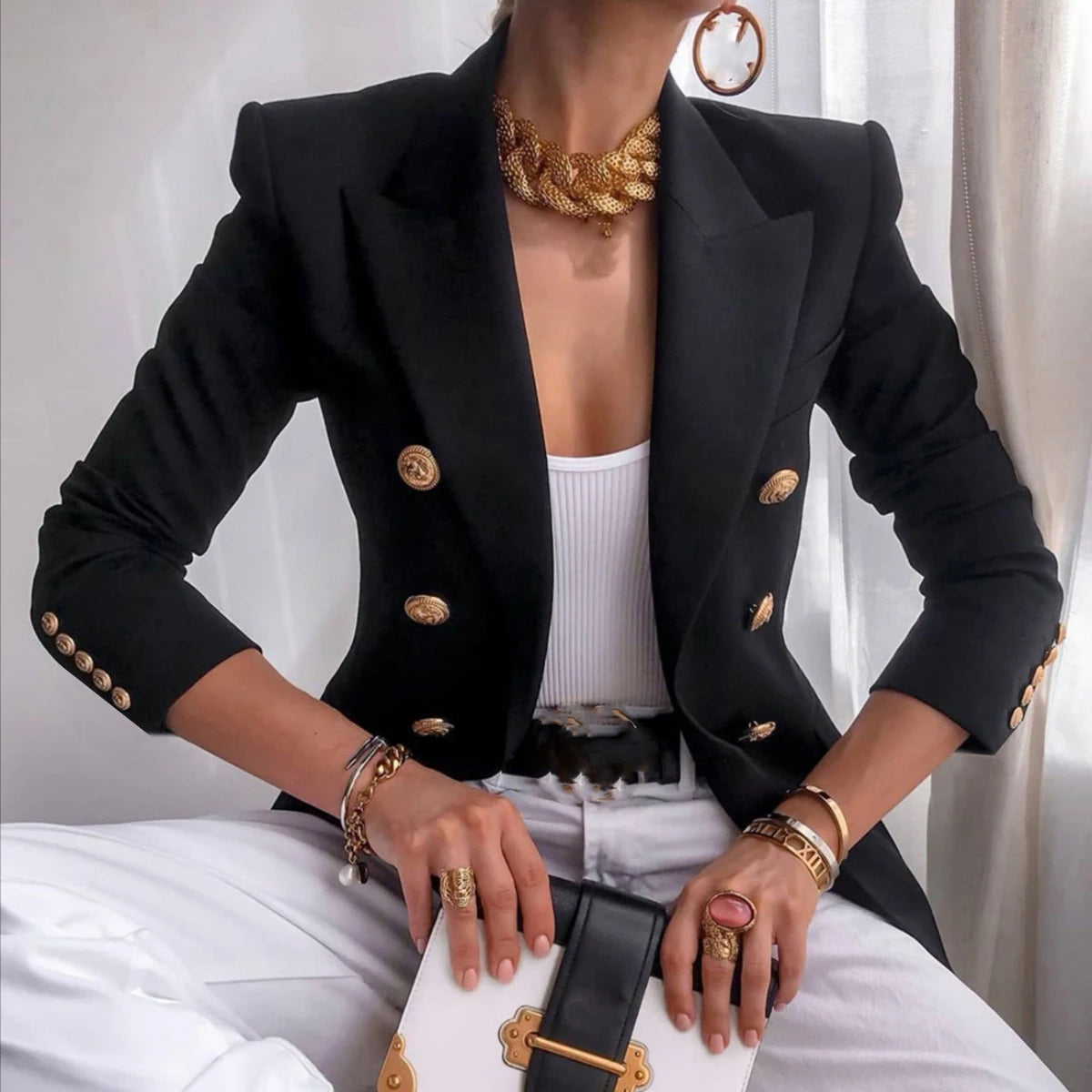Women's Professional Blazer - Elegant Single-Button Suit Jacket