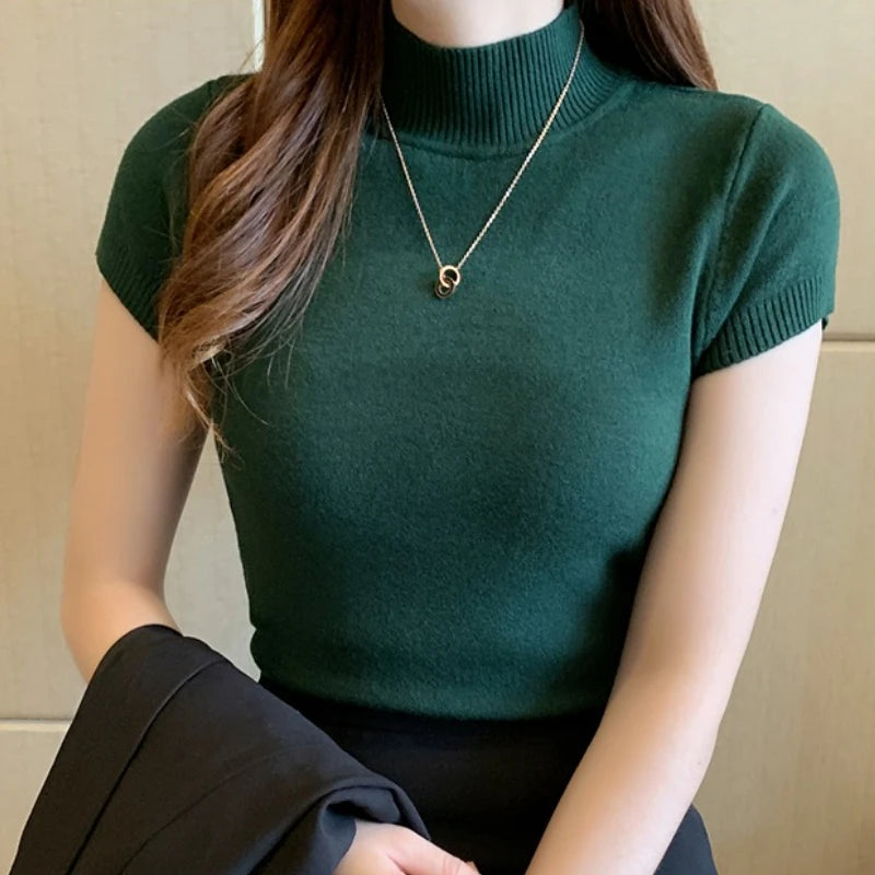 Half-High Neck T-Shirt - Korean Fashion Casual Jumper