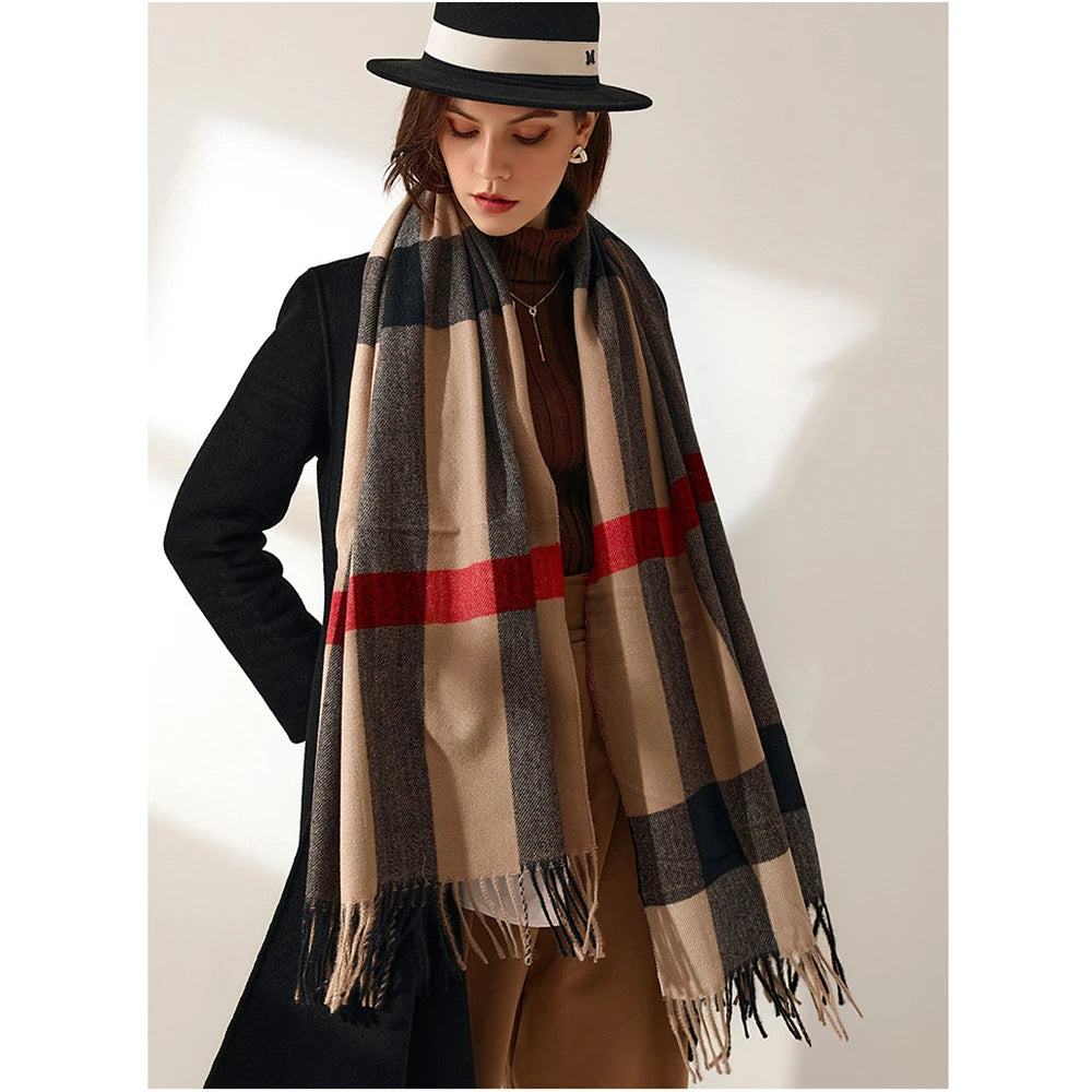 Women's Classic Plaid Cashmere-Feel Winter Scarf & Shawl