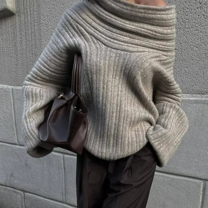 Off-Shoulder Sweater - Women's Retro Loose Pullover
