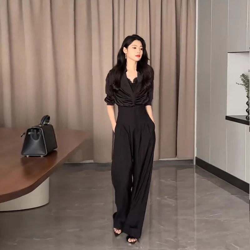 Women's High Waist Wide Leg Pants - Casual Straight Fit Trousers