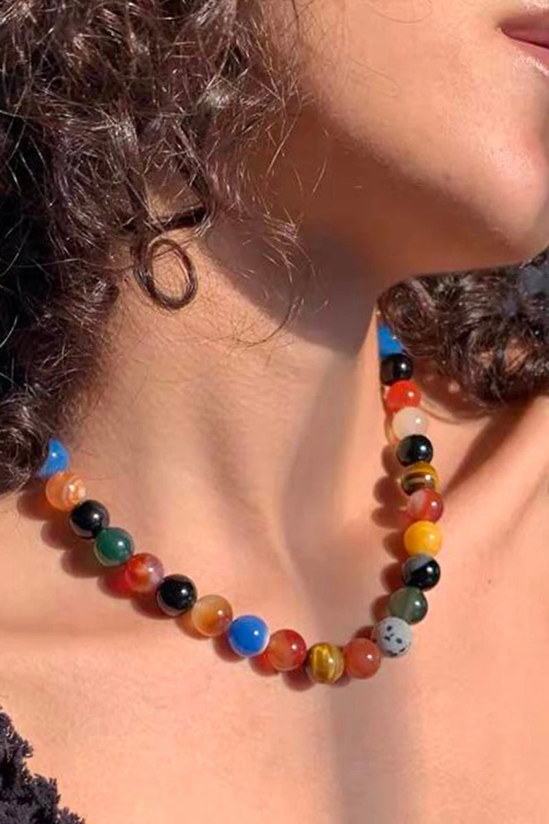 Natural Carnelian Stone Beaded Necklace - Bohemian Style Women's Jewelry