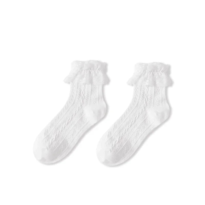 Women's Lolita Ruffle Socks - Cotton Lacework Ankle Socks