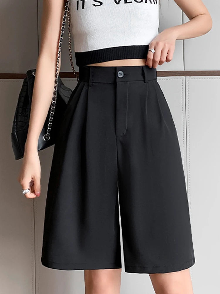 Women's High Waist Wide Leg Shorts - Summer Office Casual