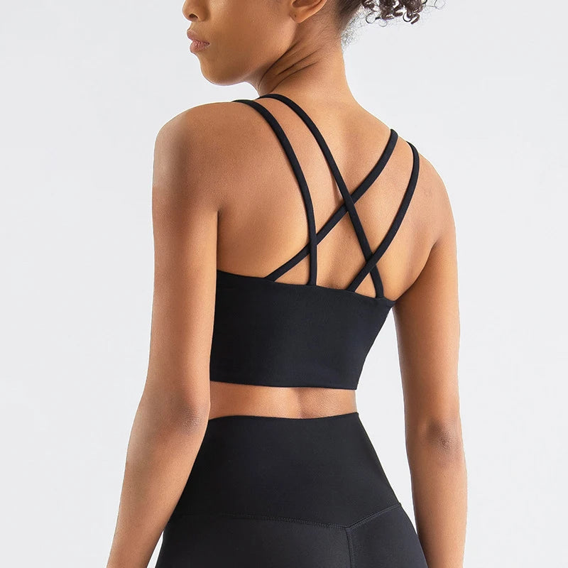 SOISOU Women's Cross-Back Sports Bra - Breathable Nylon Yoga & Fitness Bralette