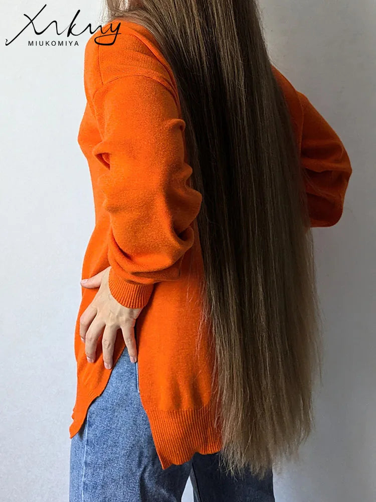 Oversized Turtleneck Sweater - Women's Side Split Pullover