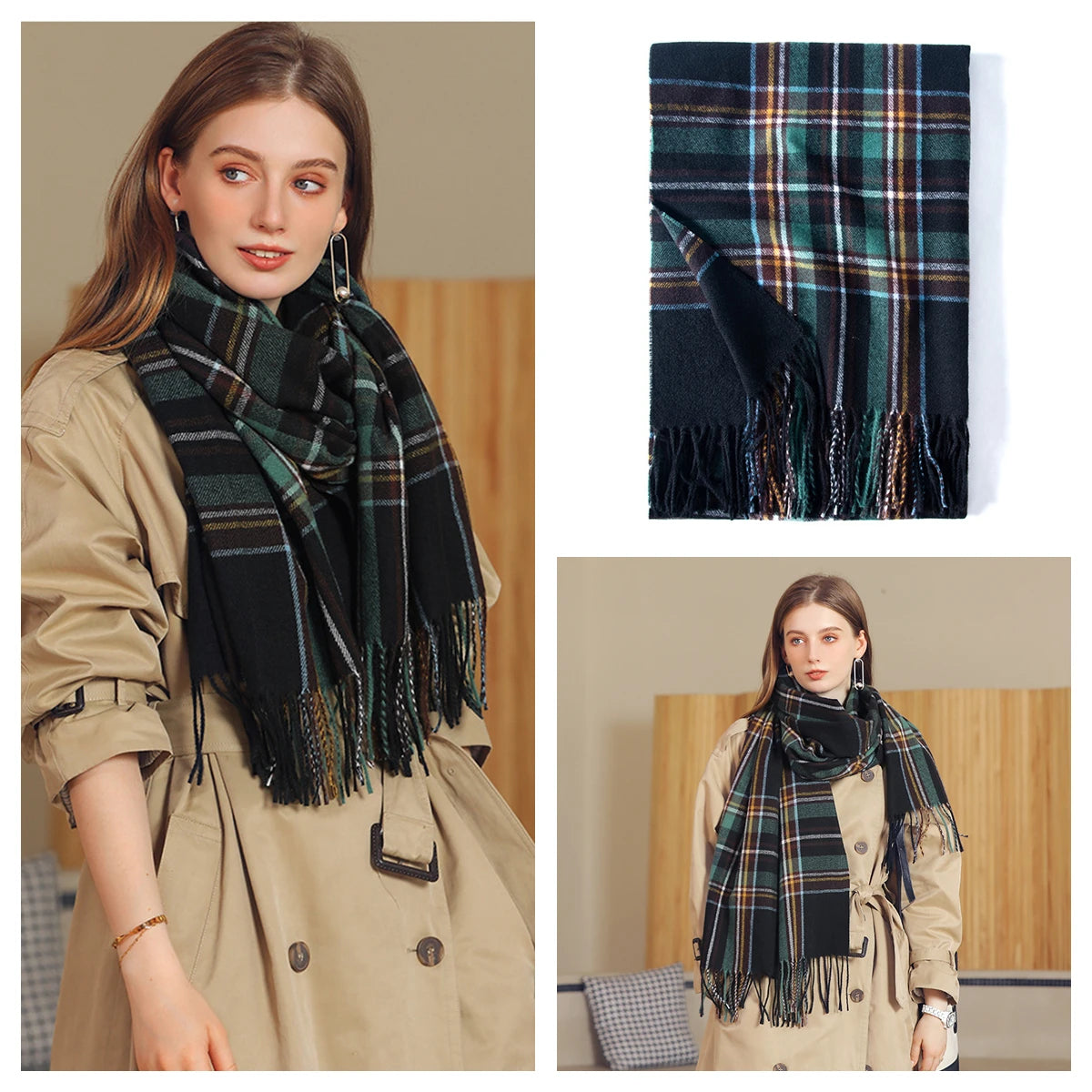 Women's Classic Plaid Cashmere-Feel Winter Scarf & Shawl