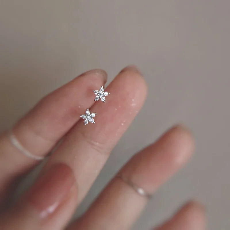 Sterling Silver Zircon Stud Earrings - Gold Plated Crystal Jewelry