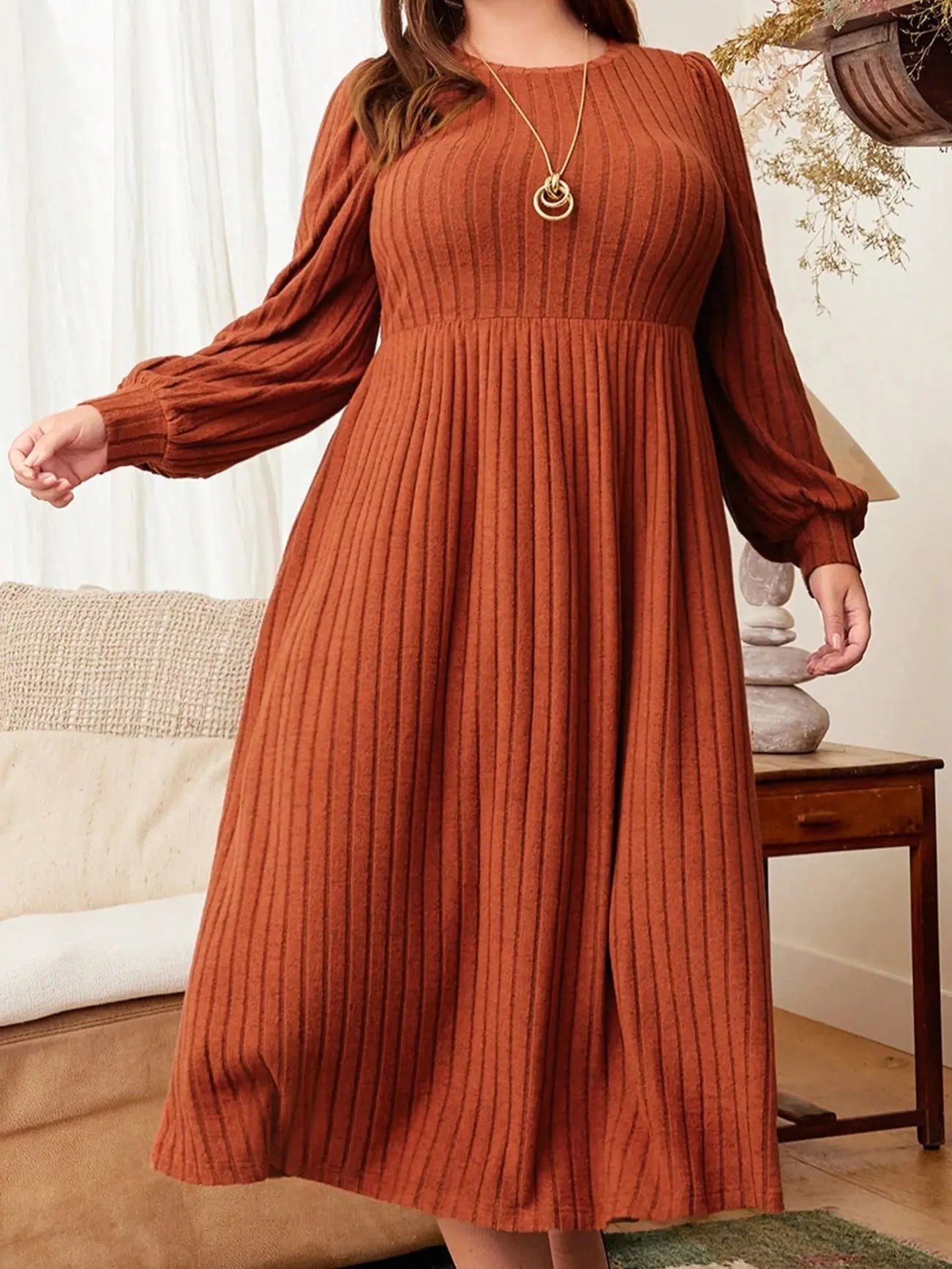 Women's Plus Size Solid Color Long Sleeve Maxi Dress