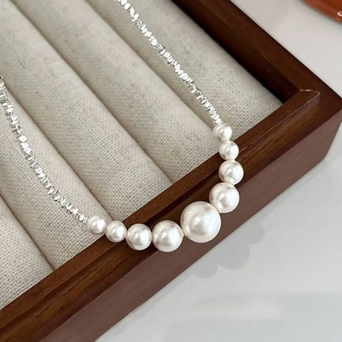 Stainless Steel Pearl Choker Necklace - Minimalist Layered Design