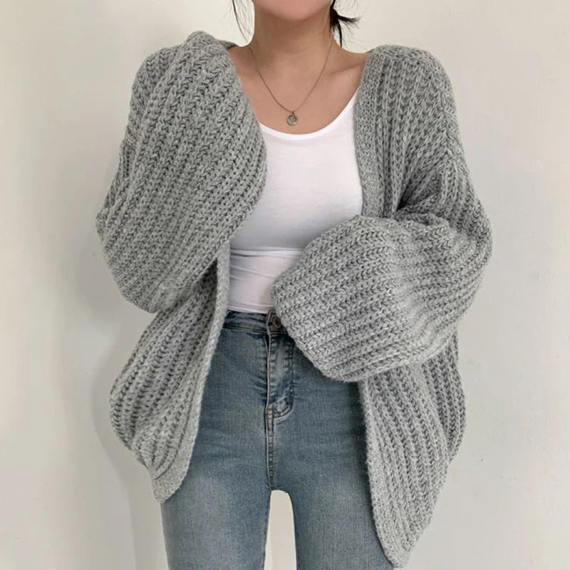 Vintage Harajuku Lantern Sleeve Cardigan - Women's Y2K Sweater