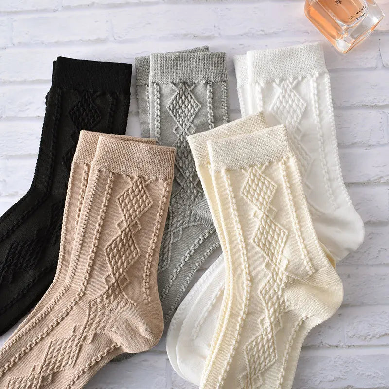 Women's Embroidered Floral Socks - 5 Pairs Set