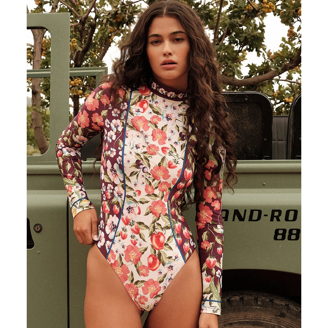 Long Sleeve One-Piece Swimsuit - Retro Surfing Bathing Suit