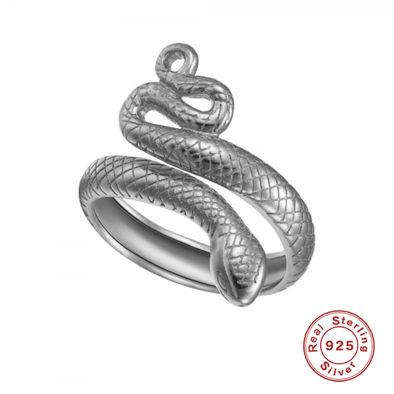 925 Sterling Silver Snake Ring - Adjustable Open Band for Women