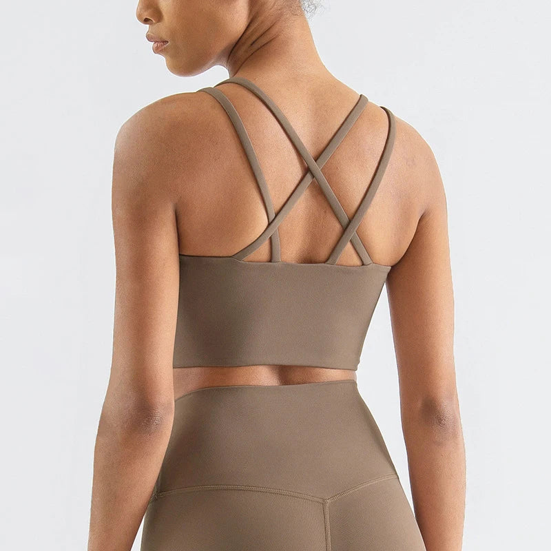 SOISOU Women's Cross-Back Sports Bra - Breathable Nylon Yoga & Fitness Bralette