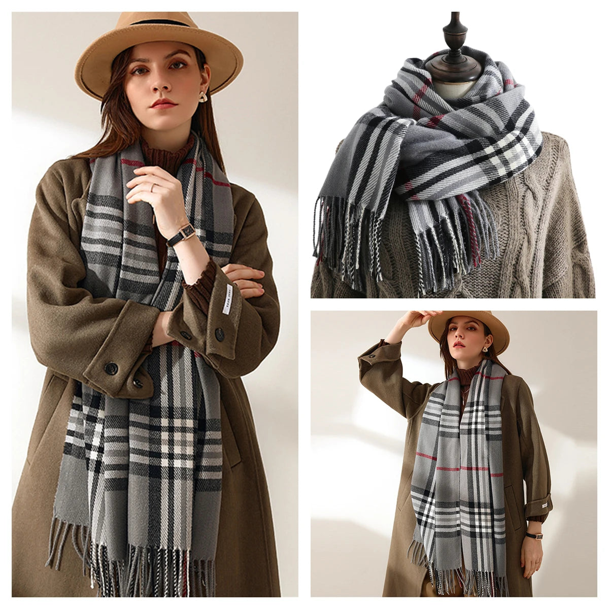 Women's Classic Plaid Cashmere-Feel Winter Scarf & Shawl