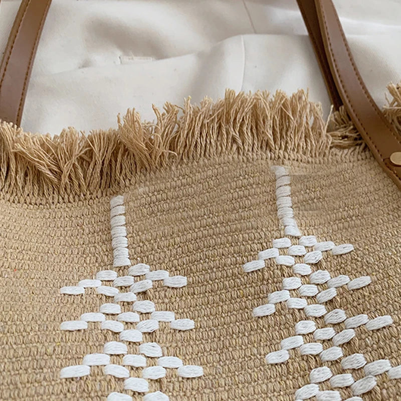 Women's Large Striped Tote Beach Bag with Top Handles