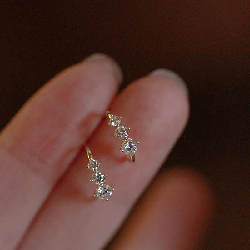 Sterling Silver Zircon Stud Earrings - Gold Plated Crystal Jewelry
