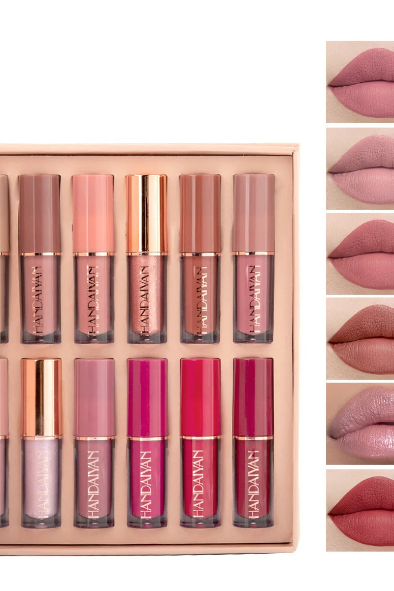 Handaiyan Velvet Matte Lip Gloss Set - 12 Piece Long-Lasting Waterproof Collection