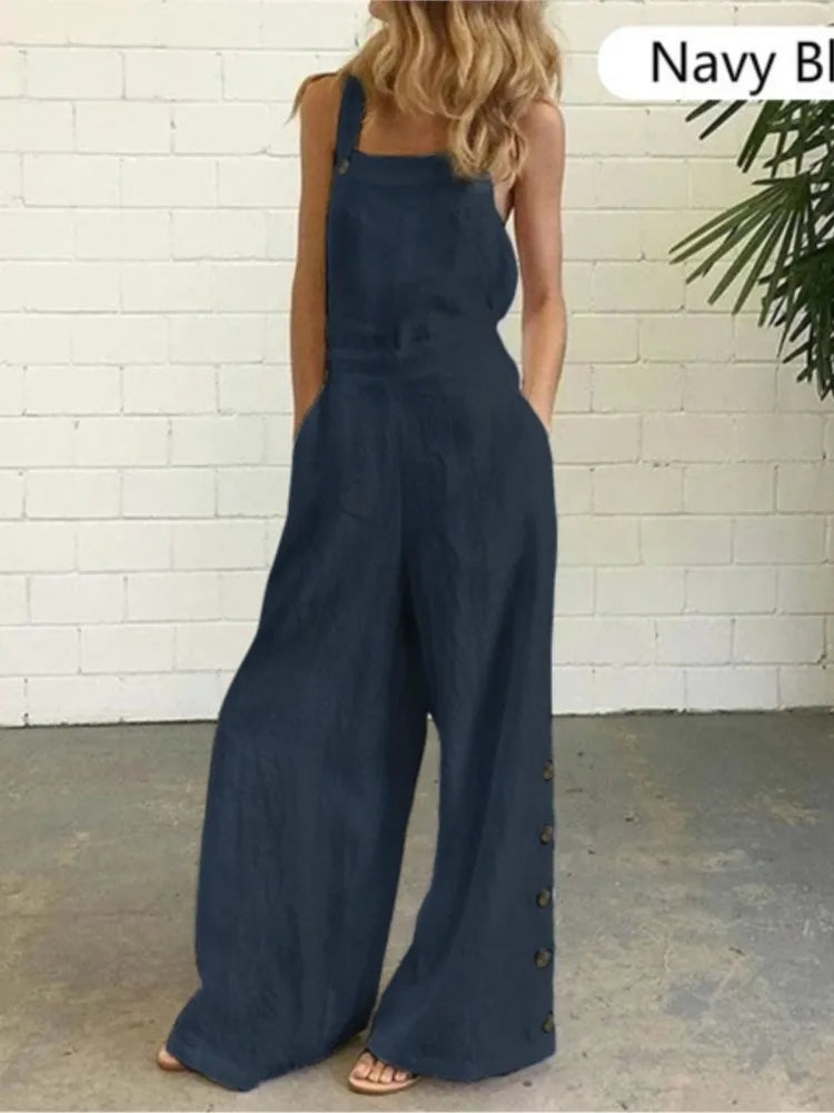 Women's Sleeveless Wide Leg Jumpsuit with Pockets