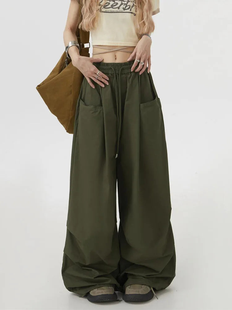 Women's High Waist Cargo Pants - Y2K Streetwear Wide Leg Trousers