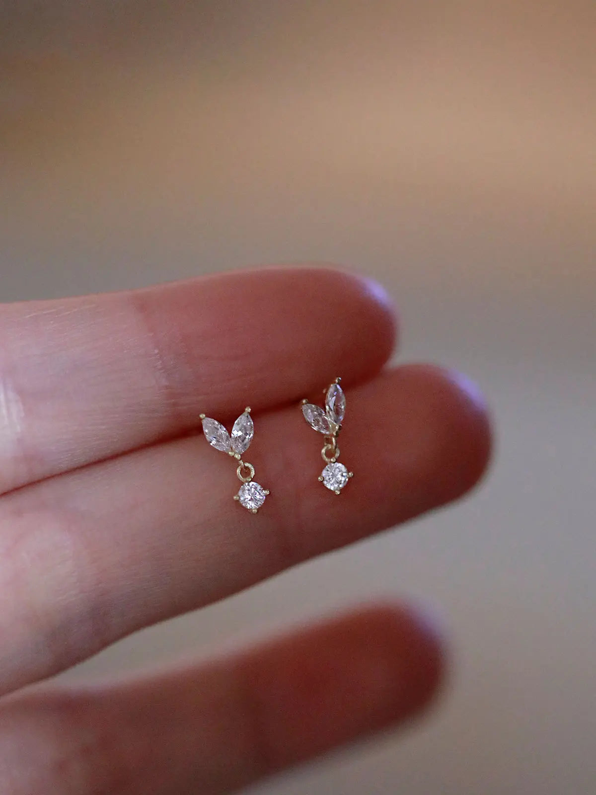 Sterling Silver Zircon Stud Earrings - Gold Plated Crystal Jewelry