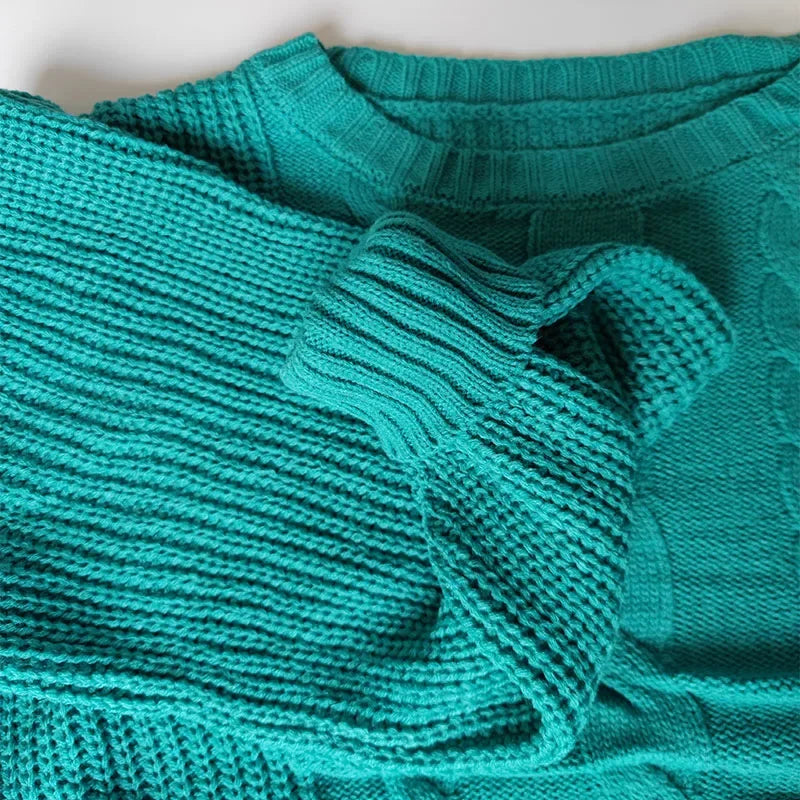 Solid Color Lantern Sleeve Sweater - Women's Warm Pullover