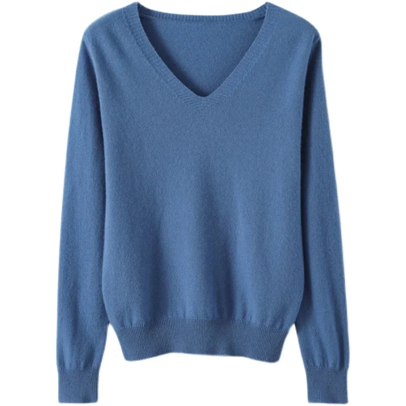 Casual V-Neck Sweater - Women's Solid Color Pullover