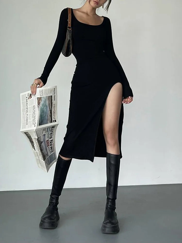 Women's Bodycon Midi Dress with Side Split