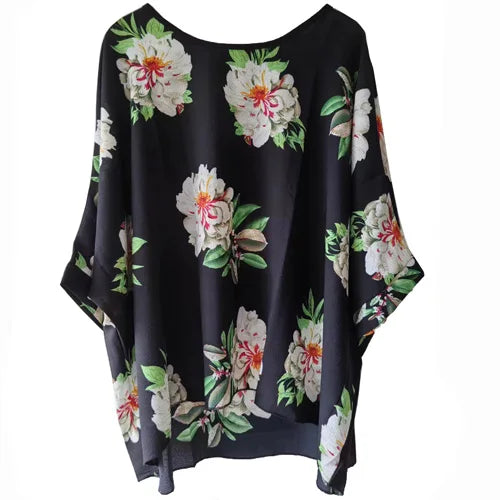 Women's Bohemian Chiffon Blouse - Plus Size Batwing Sleeve Summer Top