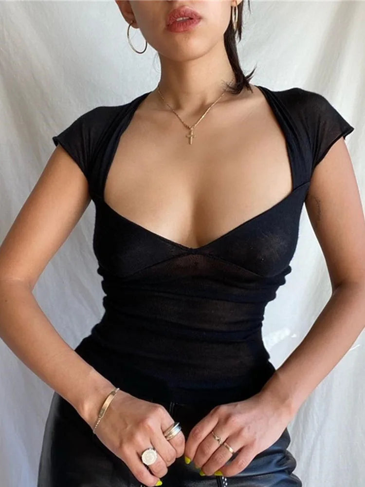 Square Collar Backless Crop Top - Sexy Summer Tee