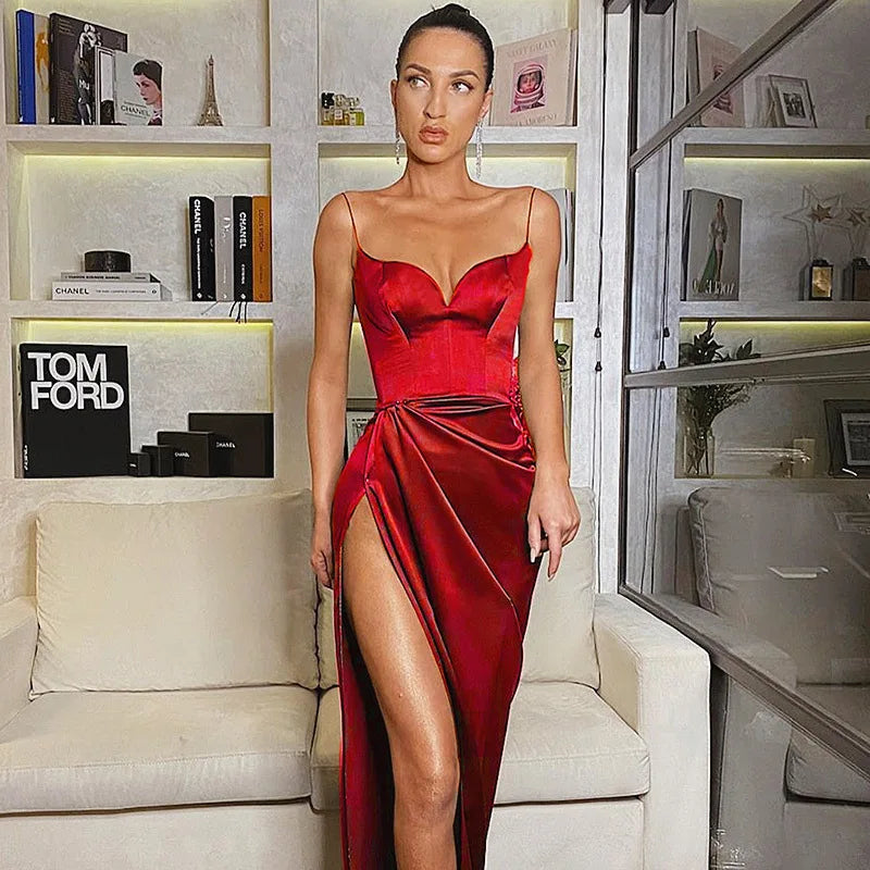 V-Neck Bodycon Midi Dress with Adjustable Straps