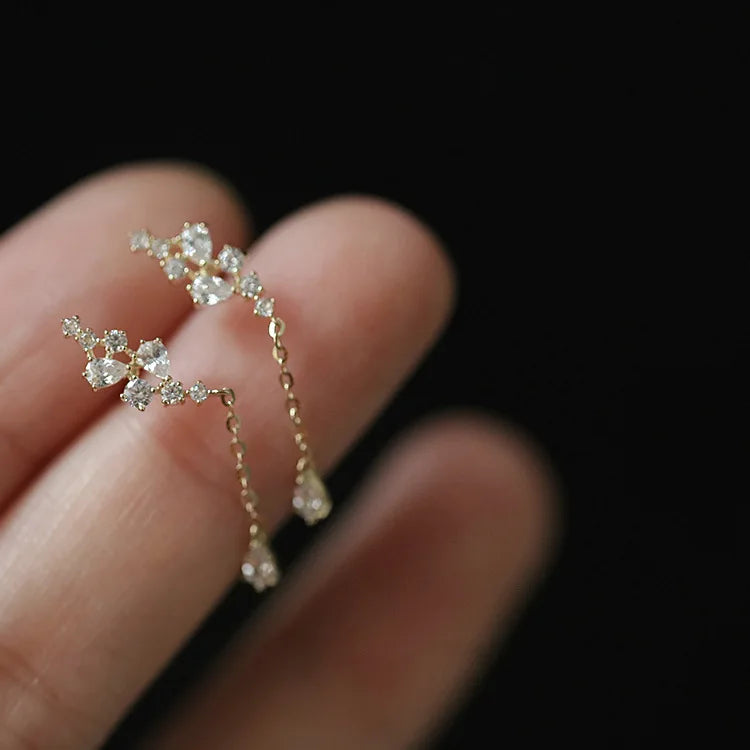 Sterling Silver Zircon Stud Earrings - Gold Plated Crystal Jewelry