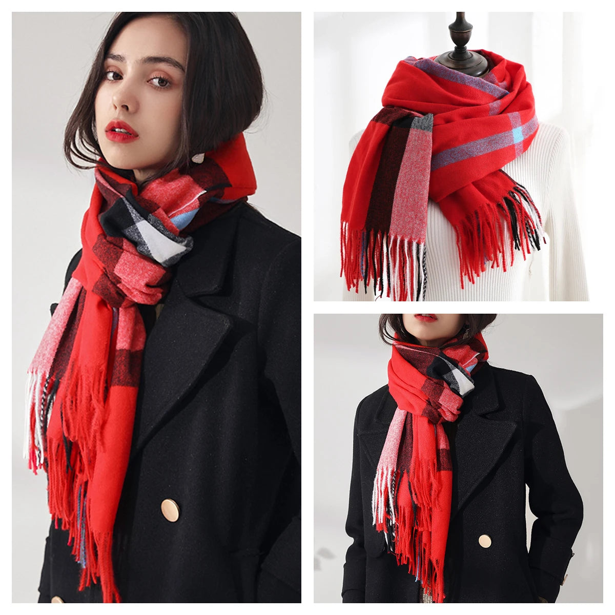Women's Classic Plaid Cashmere-Feel Winter Scarf & Shawl