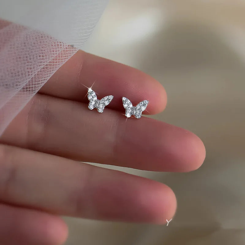 Sterling Silver Zircon Stud Earrings - Gold Plated Crystal Jewelry