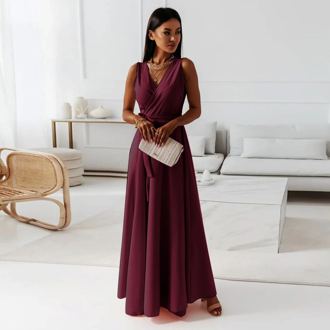 Women's Elegant V-Neck Sleeveless Maxi Dress