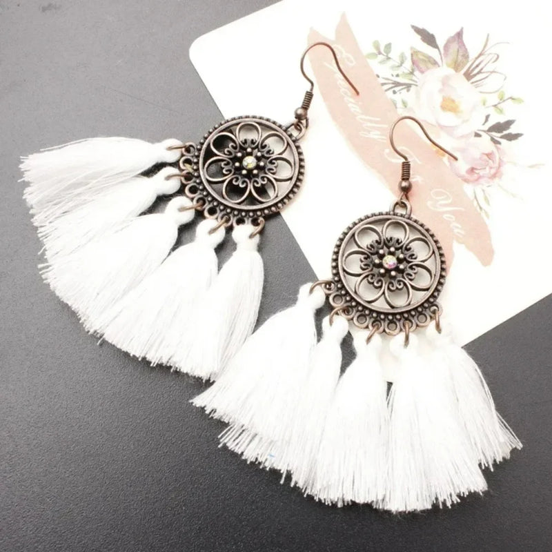 Bohemian Tassel Drop Earrings - Ethnic Fringe Dangle Earrings for Women