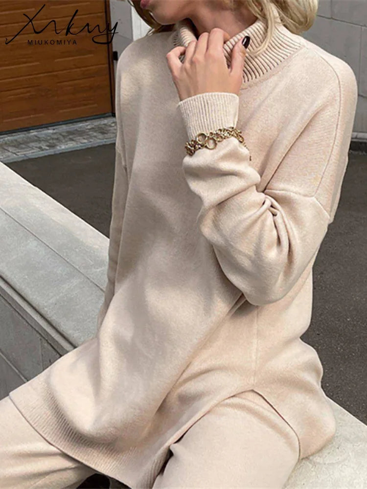 Oversized Turtleneck Sweater - Women's Side Split Pullover