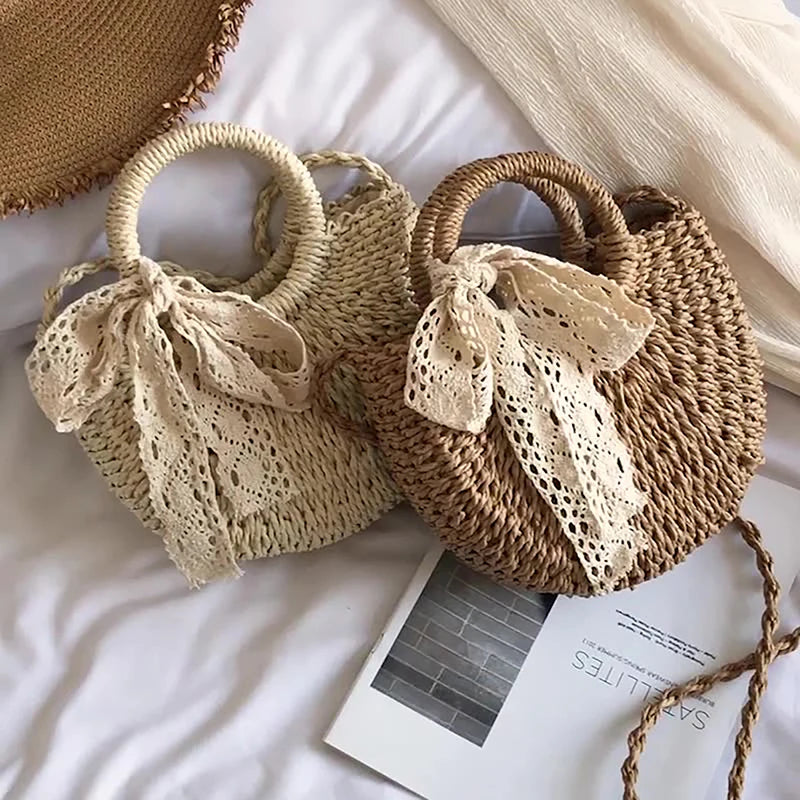 Handmade Rattan Woven Straw Crossbody Bag for Women