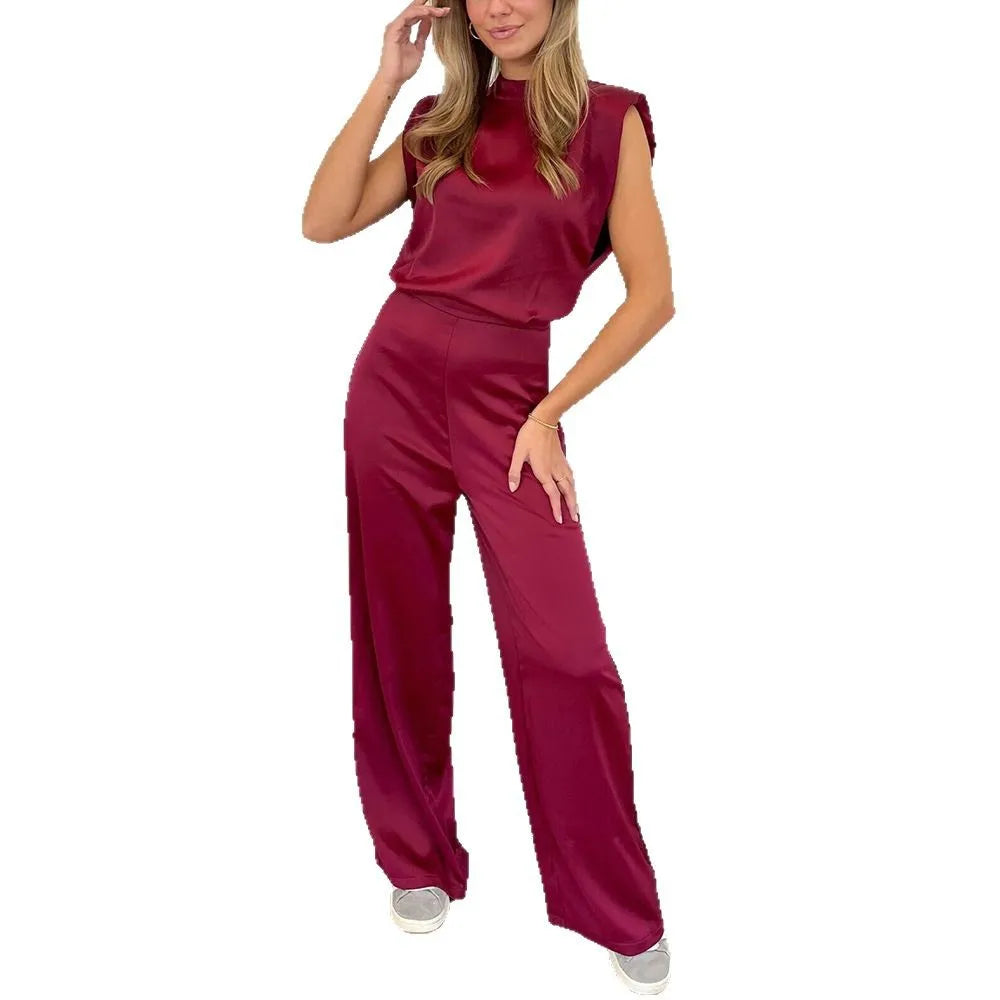 Women's Silk Satin Halter Neck Wide Leg Jumpsuit