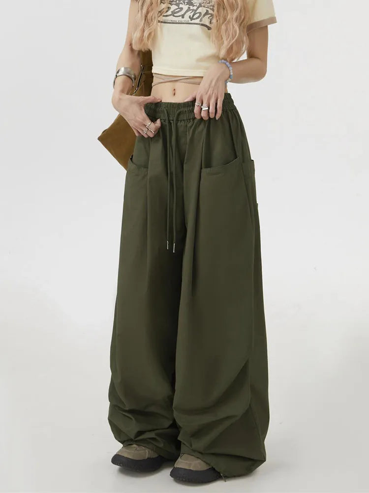 Women's High Waist Cargo Pants - Y2K Streetwear Wide Leg Trousers