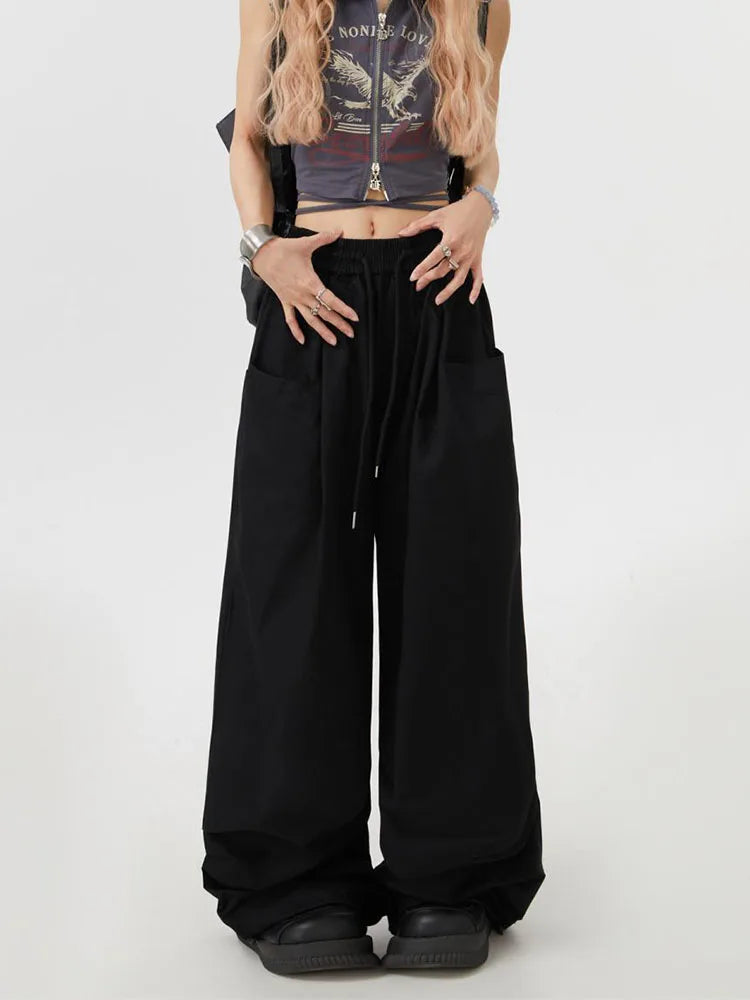 Women's High Waist Cargo Pants - Y2K Streetwear Wide Leg Trousers