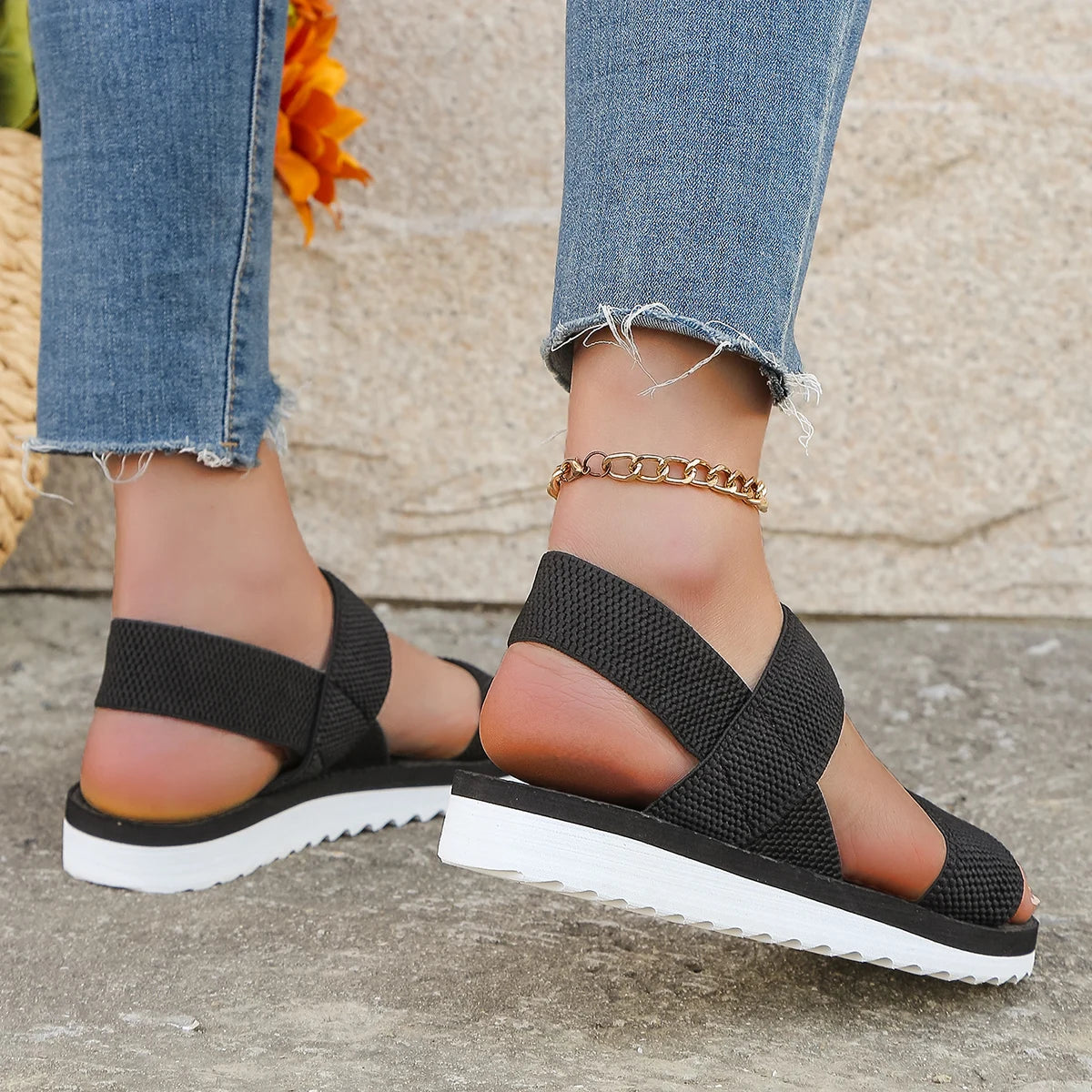 Women's Platform Sandals - Comfortable Casual Flat Sandals with Anti-Slip Sole