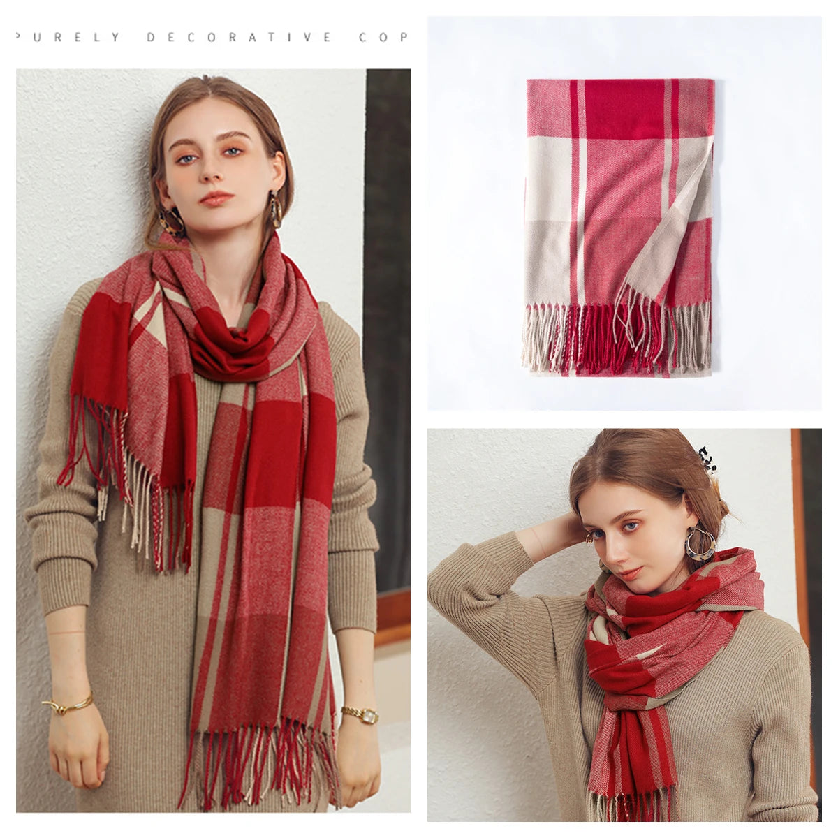 Women's Classic Plaid Cashmere-Feel Winter Scarf & Shawl
