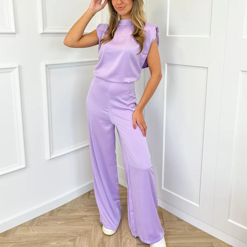 Women's Silk Satin Halter Neck Wide Leg Jumpsuit