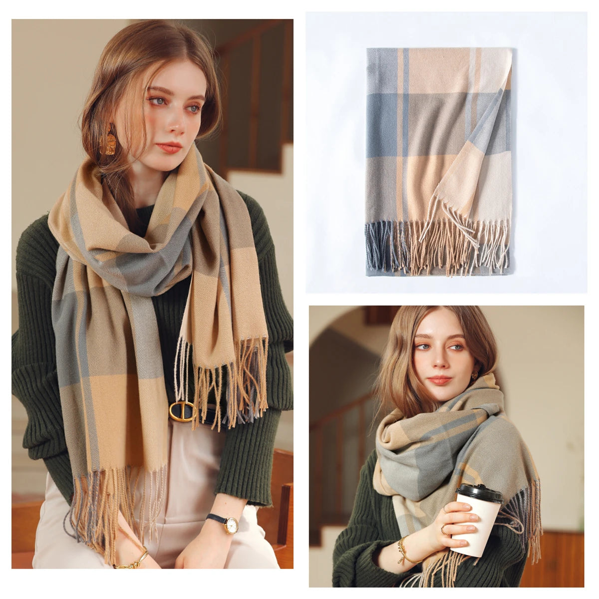 Women's Classic Plaid Cashmere-Feel Winter Scarf & Shawl